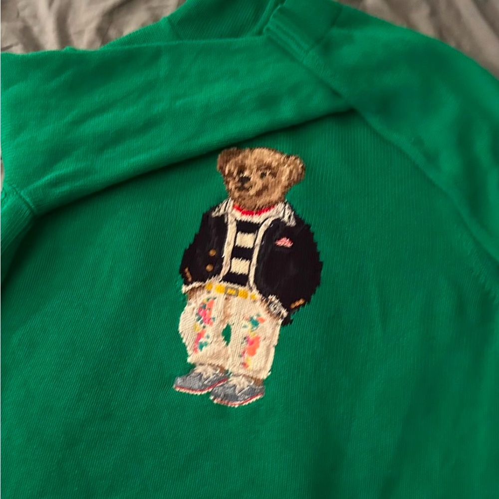 Polo by Ralph Lauren Green Sweater with Bear Design with hood